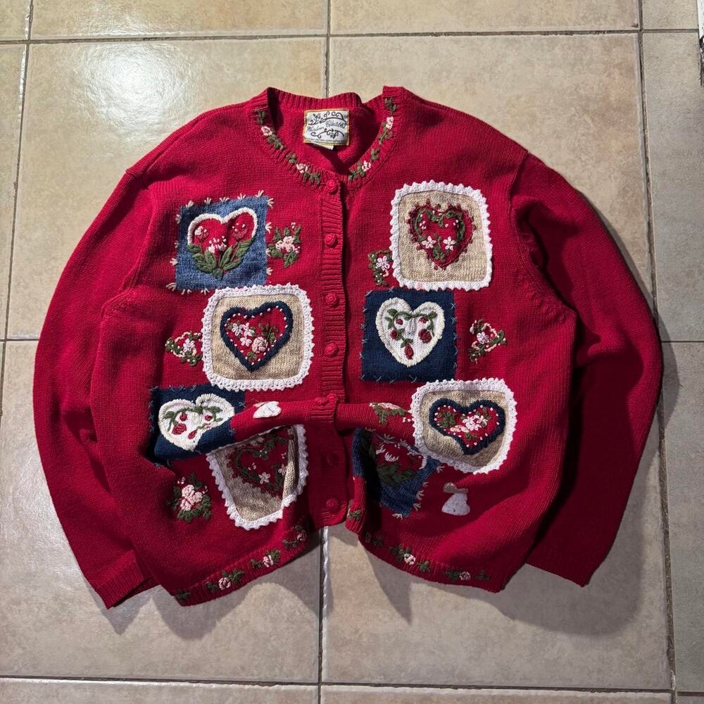 90s heirloom heart patchwork cardigan Size L in Womens
